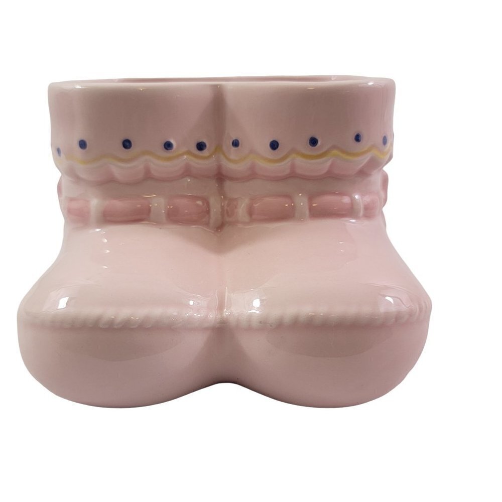 Vintage Napco Girl Booties Pink Ceramic Planter Nursery Décor Accent
